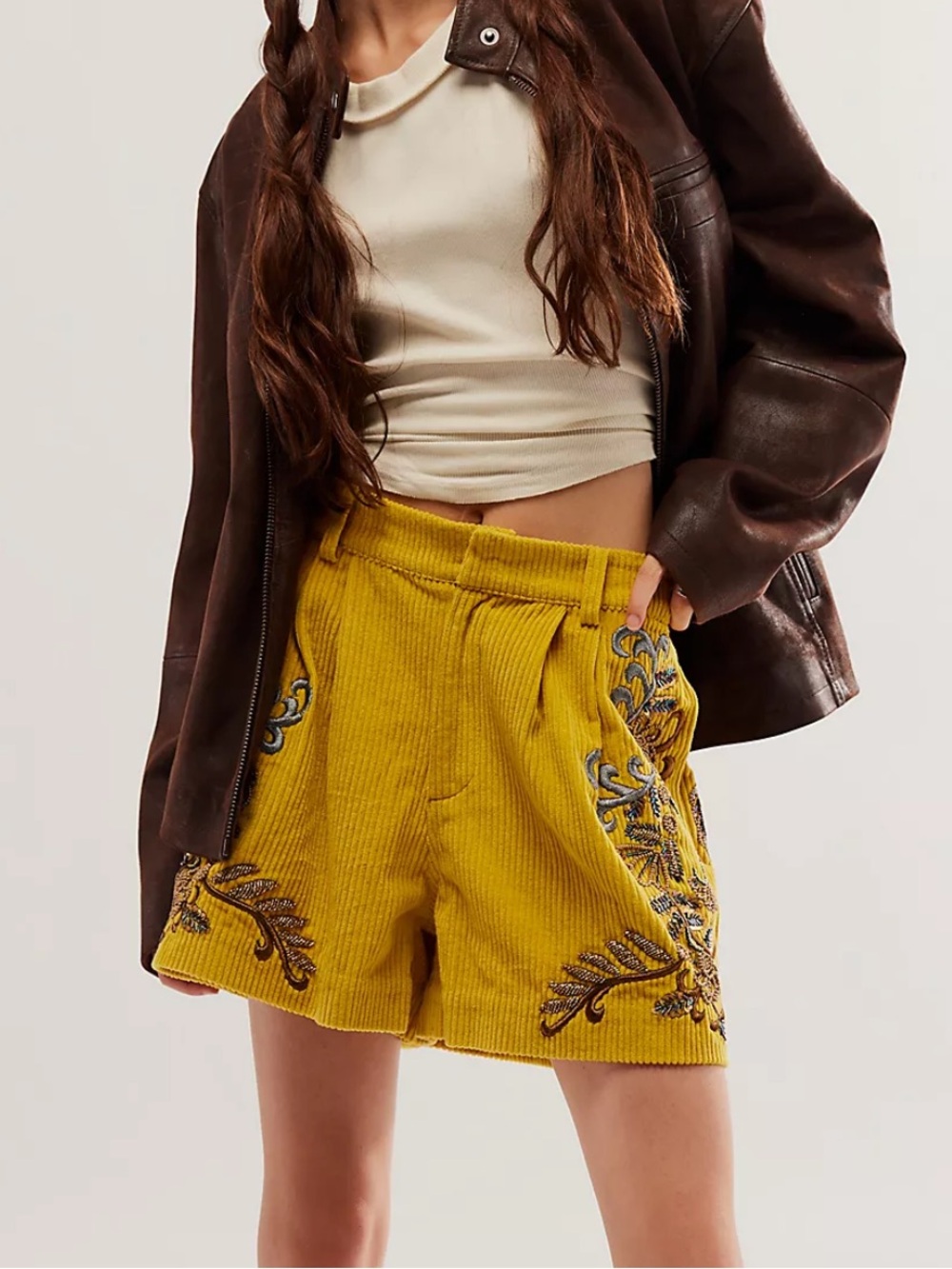 FREE PEOPLE Bali Rhapsody Embellished Corduroy Shorts